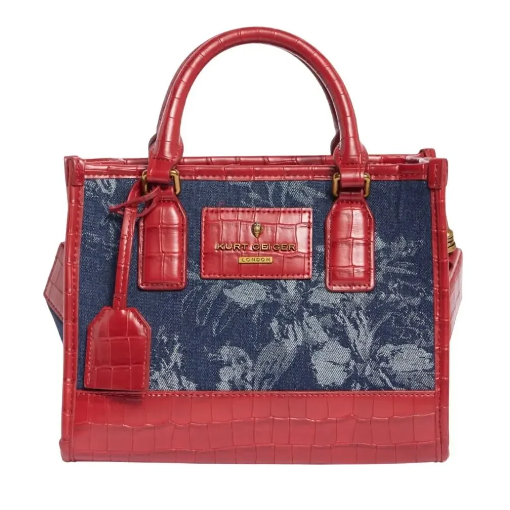 Kurt Geiger London Small Chiswick Croc Embossed Trim Denim Tote